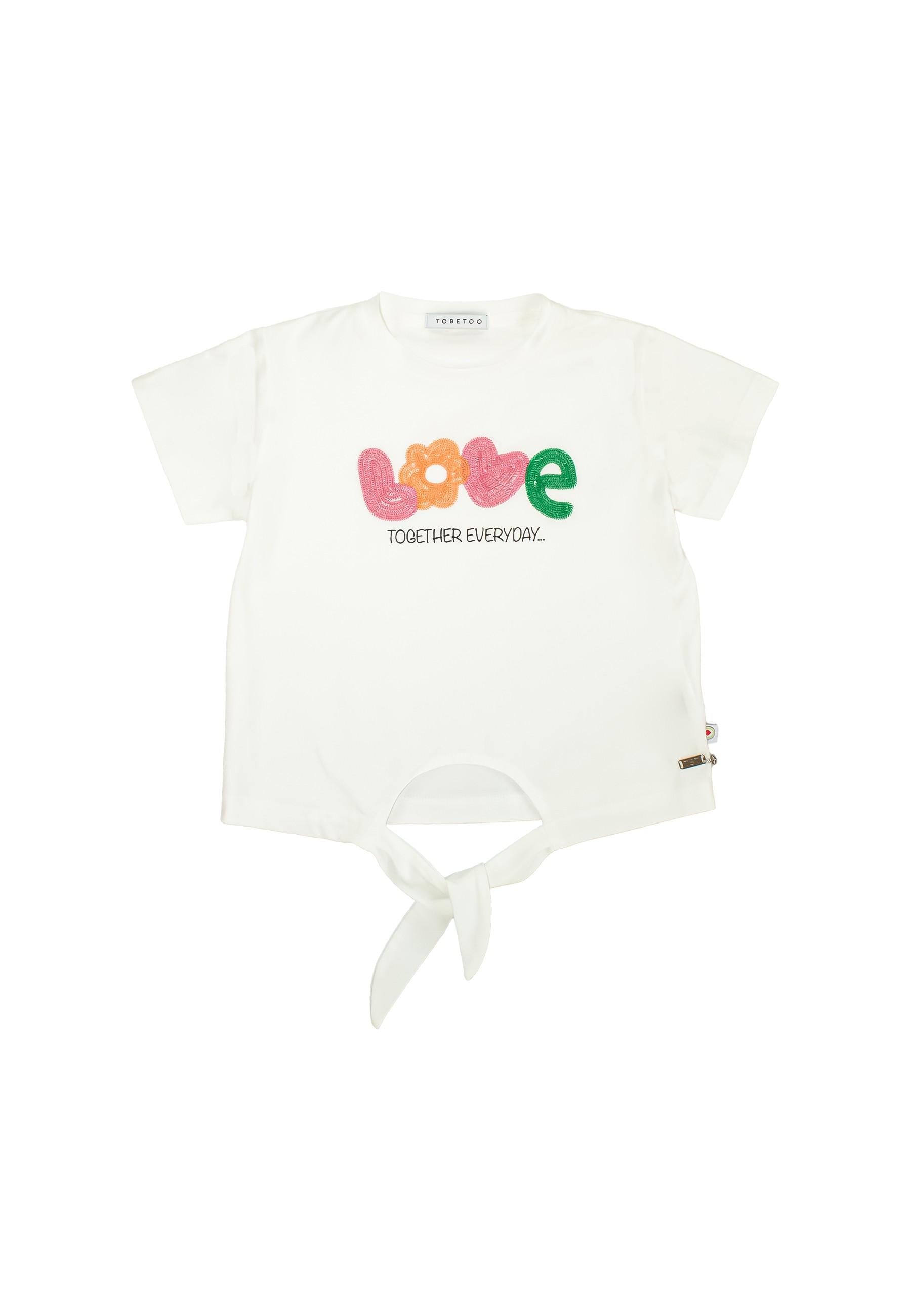 t-shirt BAMBINA CON NODO E RICAMO BIANCO TO BE TOO TB1581T LATTE TO BE TOO
