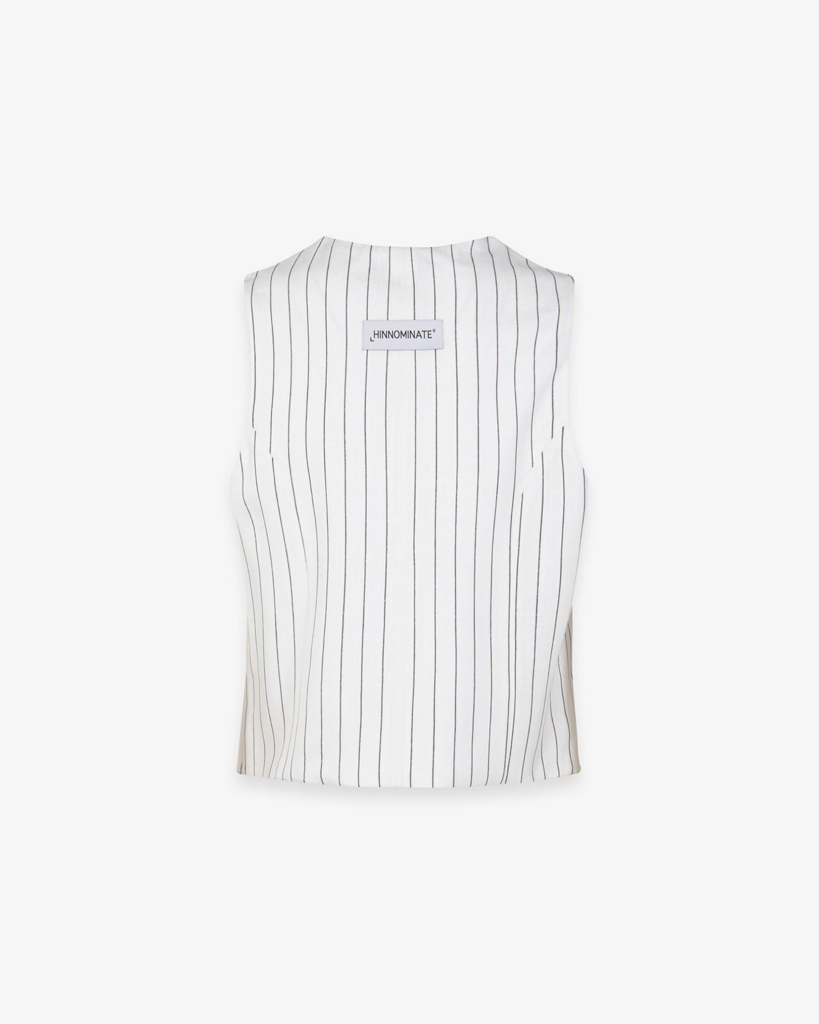 gilet donna con scollo ampio in lino gessato bianc hinnominate HMABW02653 BIANCO HINNOMINATE