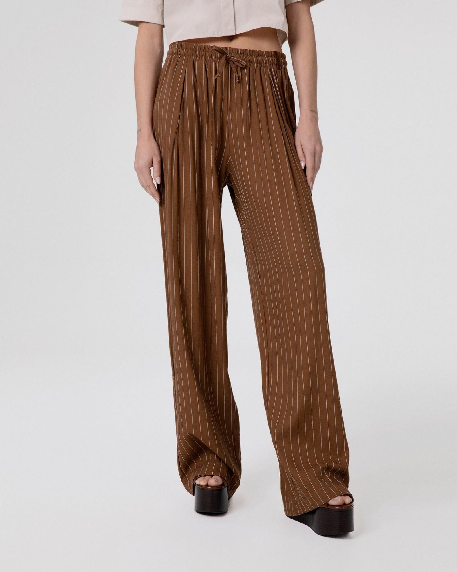 PANTALONE DONNA IN LINO GESSATO OVER CON COULISSE MOKA HINNOMINATE HMABW02656 MOKA HINNOMINATE