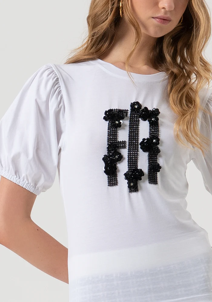 T-SHIRT DONNA SLIM FIT CON LOGO IN PIETRE BIANCA FRACOMINA FR25WT3061J401N5 WHITE FRACOMINA