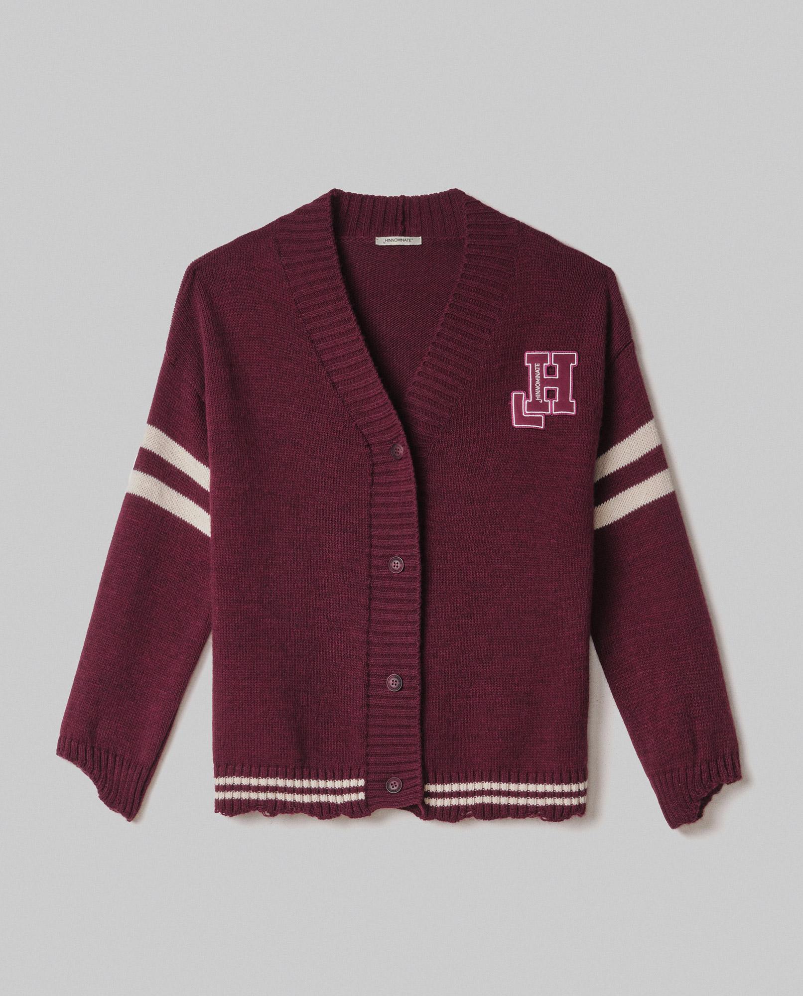 CARDIGAN DONNA IN LANA CON BANDA A CONTRASTO BORDEAUX HINNOMINATE HMABW02087 BORDEAUX HINNOMINATE