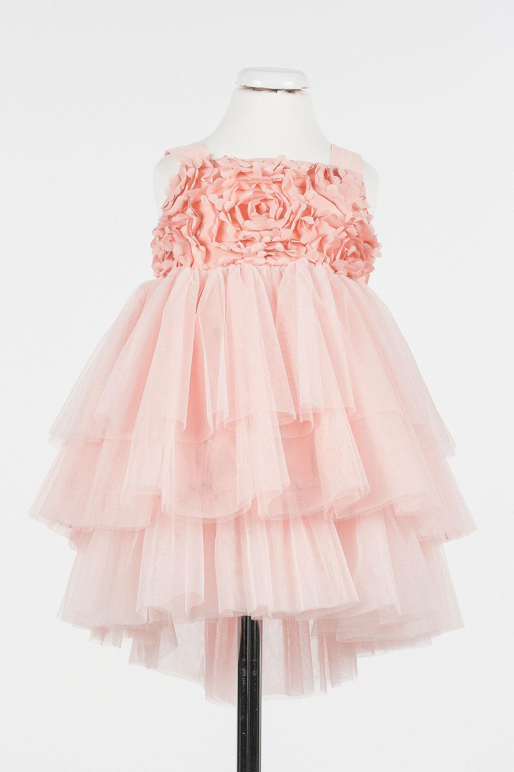 abito bambina con top con rose applicate e tulle a balze rosa twinset 261GB2104 PINK DANCER TWINSET KIDS