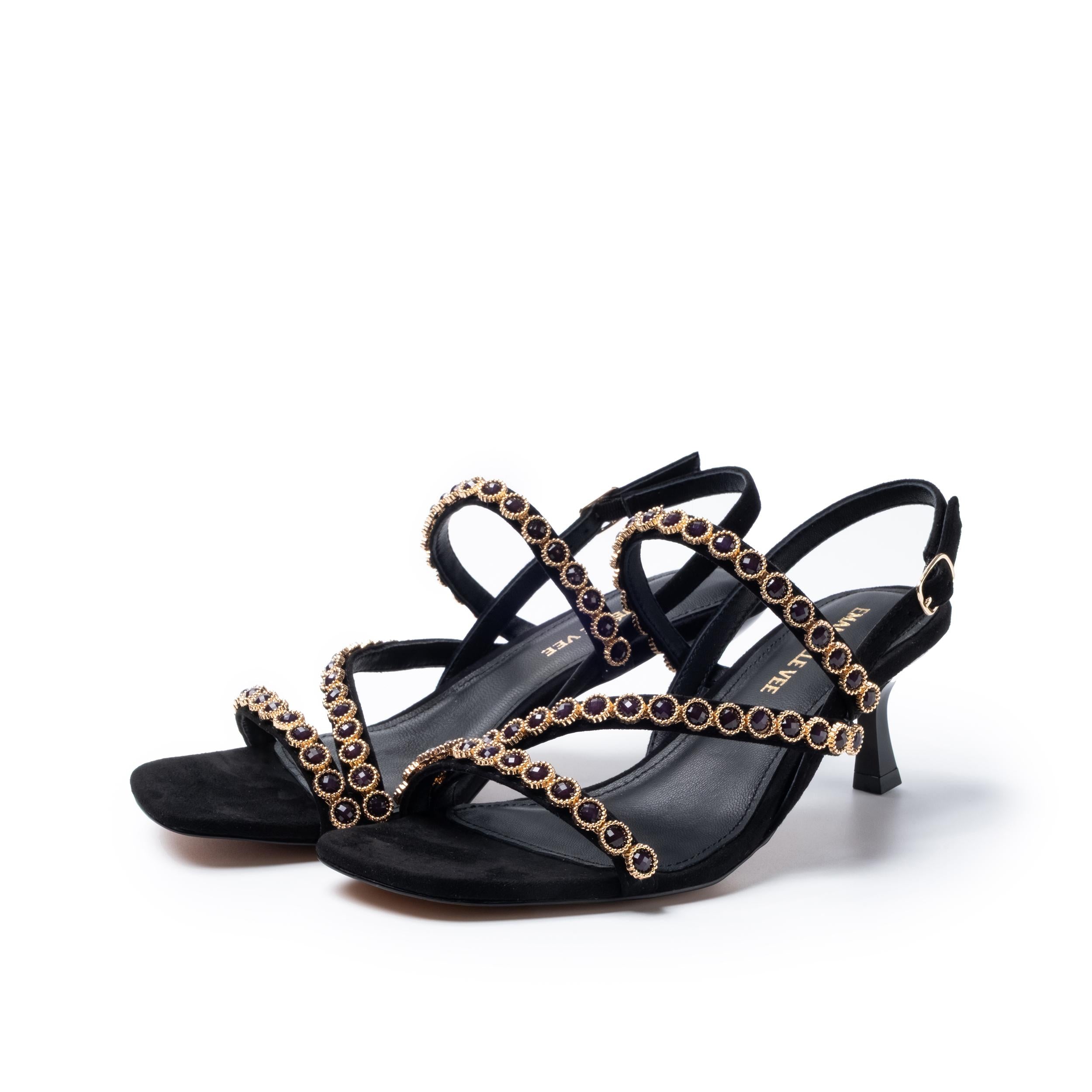 sandali donna con tacco e strass applicati nero emanuelle vee 461M-230-12-T176 NERO EMANUELLE VEE