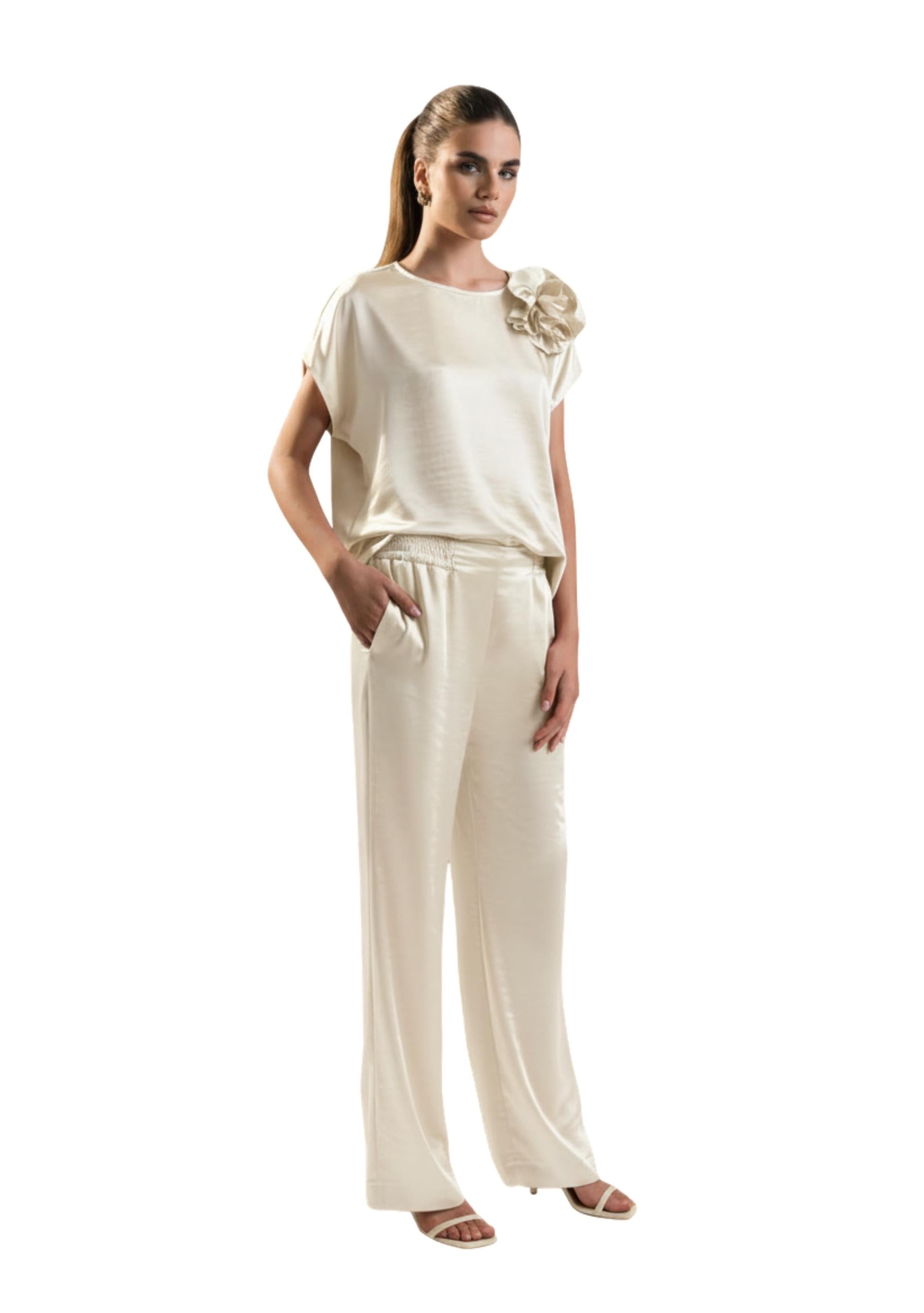 T-SHIRT DONNA MEZZA MANICAI SATIN CON SPILLA AVORIO SHIKI SK26017 AVORIO SHIKI