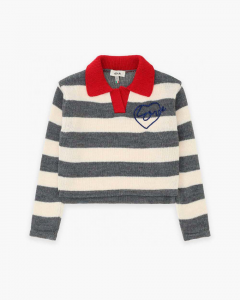 polo bambina in lana con collo a contrasto panna dixie NB53231G PANNA-NERO DIXIE