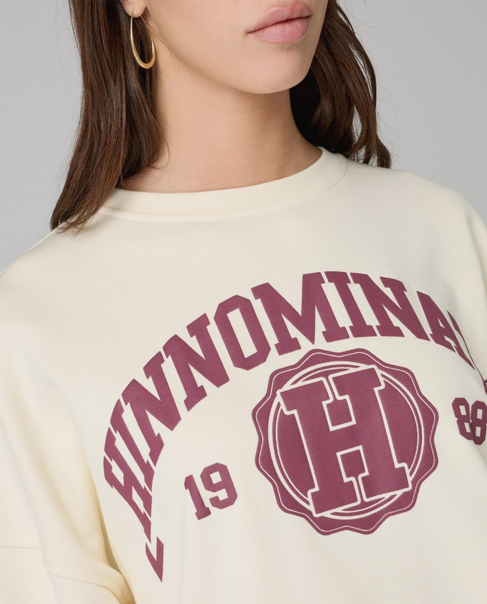 FELPA DONNA OVERSIZE CON LOGO PANNA HINNOMINATE HMABW02070 BIANCO BURRO HINNOMINATE
