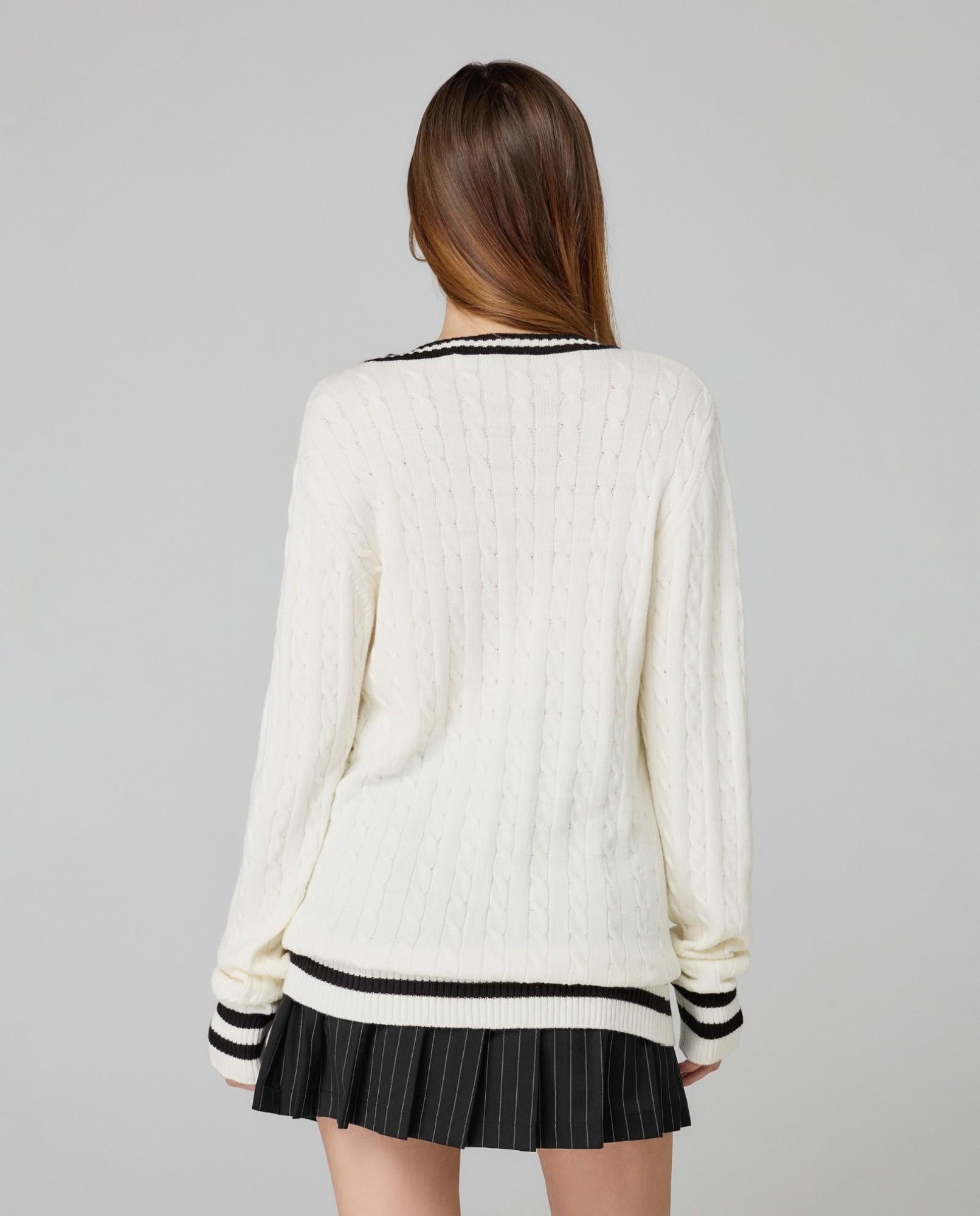 PULL DONNA SCOLLO A V CON MOTIVO TRECCE PANNA HINNOMINATE HMABW02107 BIANCO BURRO HINNOMINATE