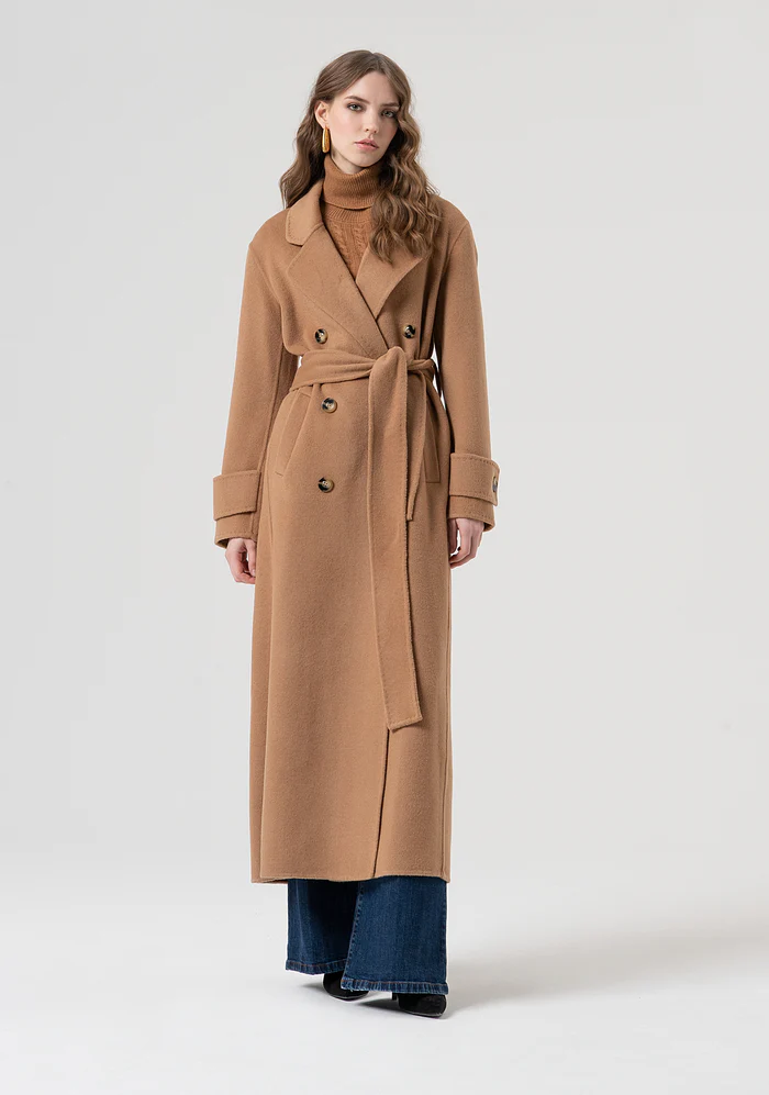 cappotto donna lungo con cintura cammello fracomina FR25WC1001W80201 CAMEL FRACOMINA