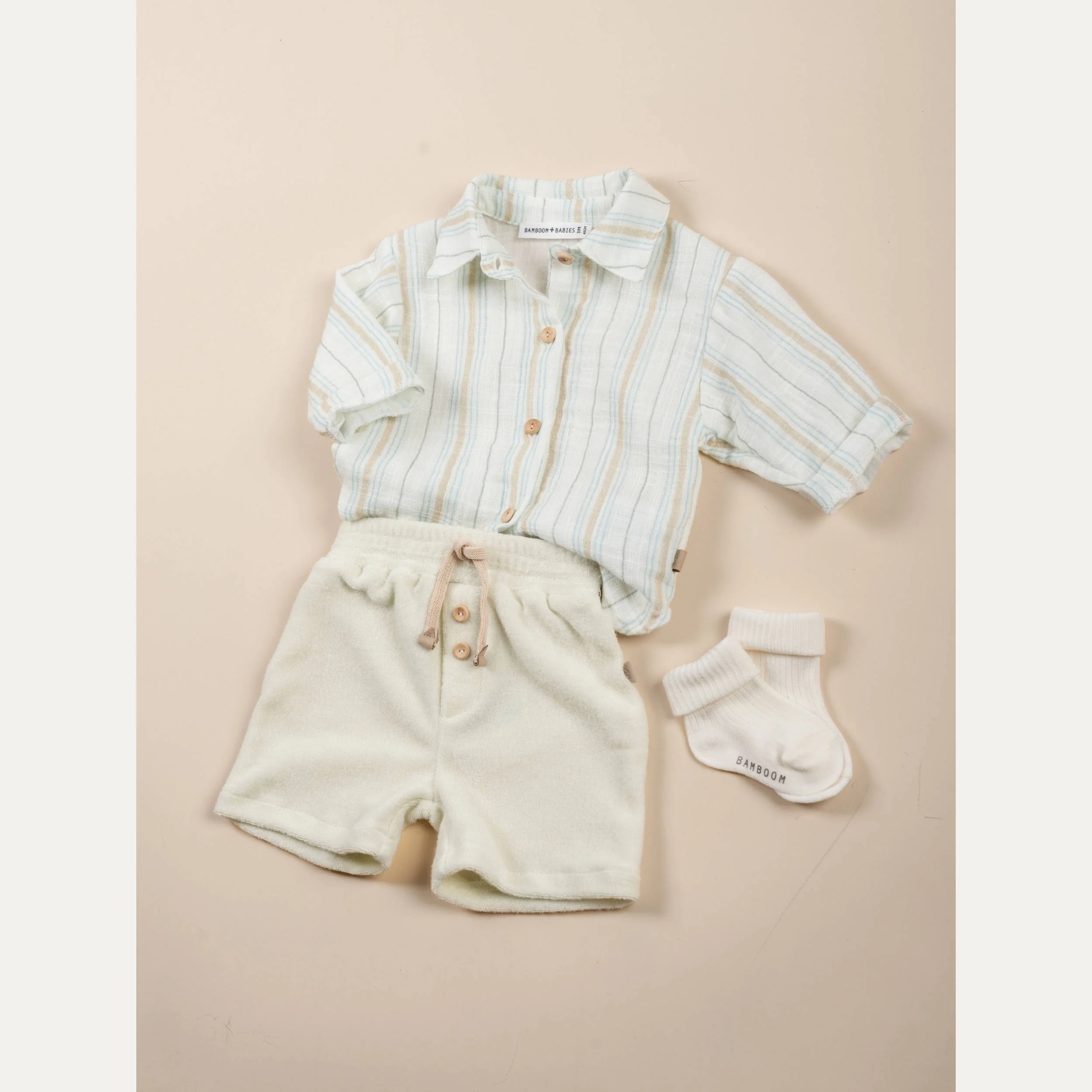 CAMICIA neonato maniche lunghe e bottoni a righe bianco- blu BAMBOOM 1129TE STRIPE WHITE BLU BAMBOOM