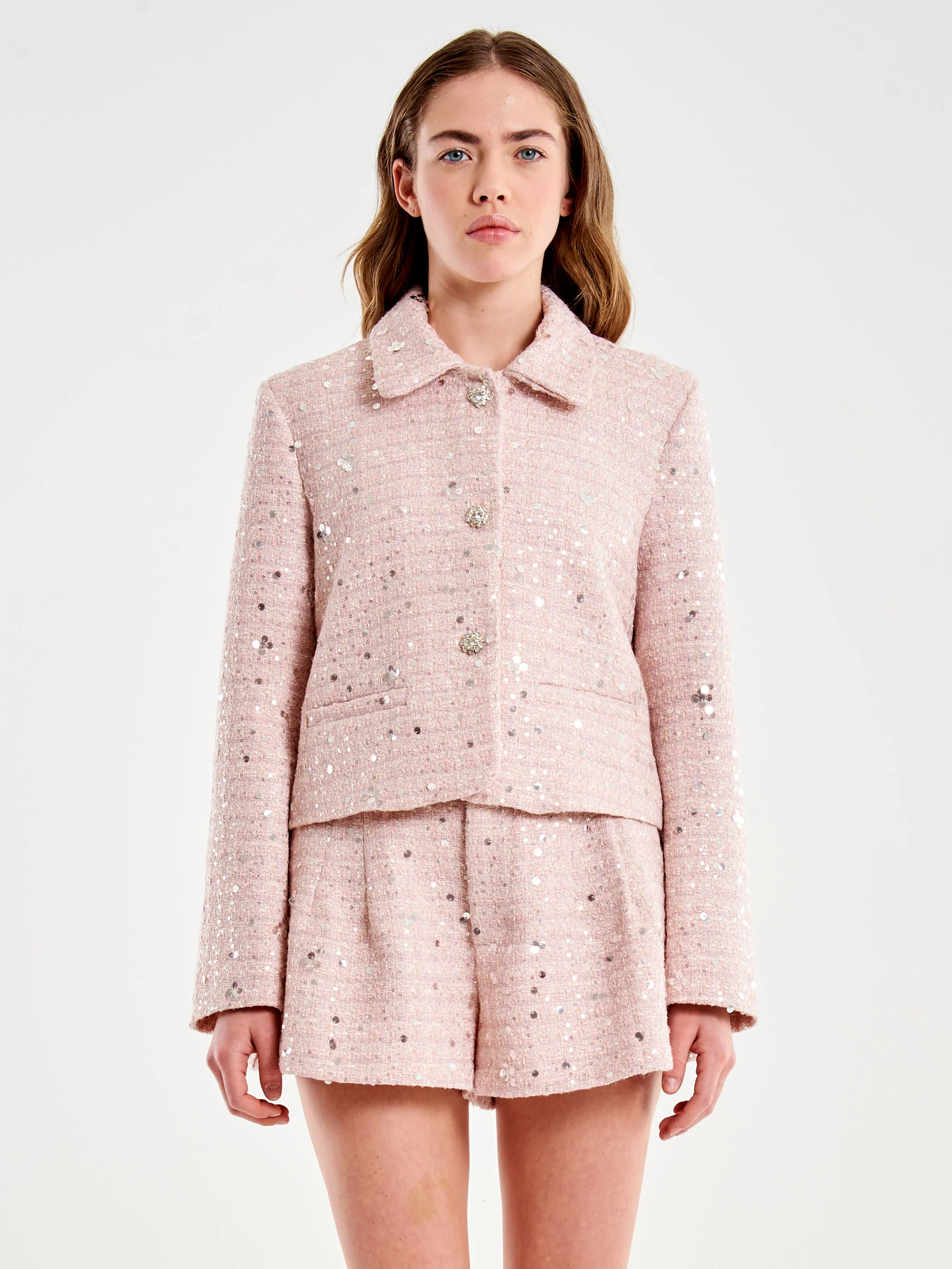 Giacca Donna Corta Lurex e Paillettes con Colletto TAB0237 ROSA VICOLO