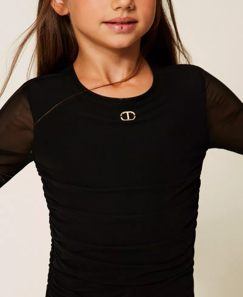 ABITO BAMBINA CORTO IN TULLE ARRICCIATO NERO TWINSET 252GJ2312 NERO TWINSET KIDS
