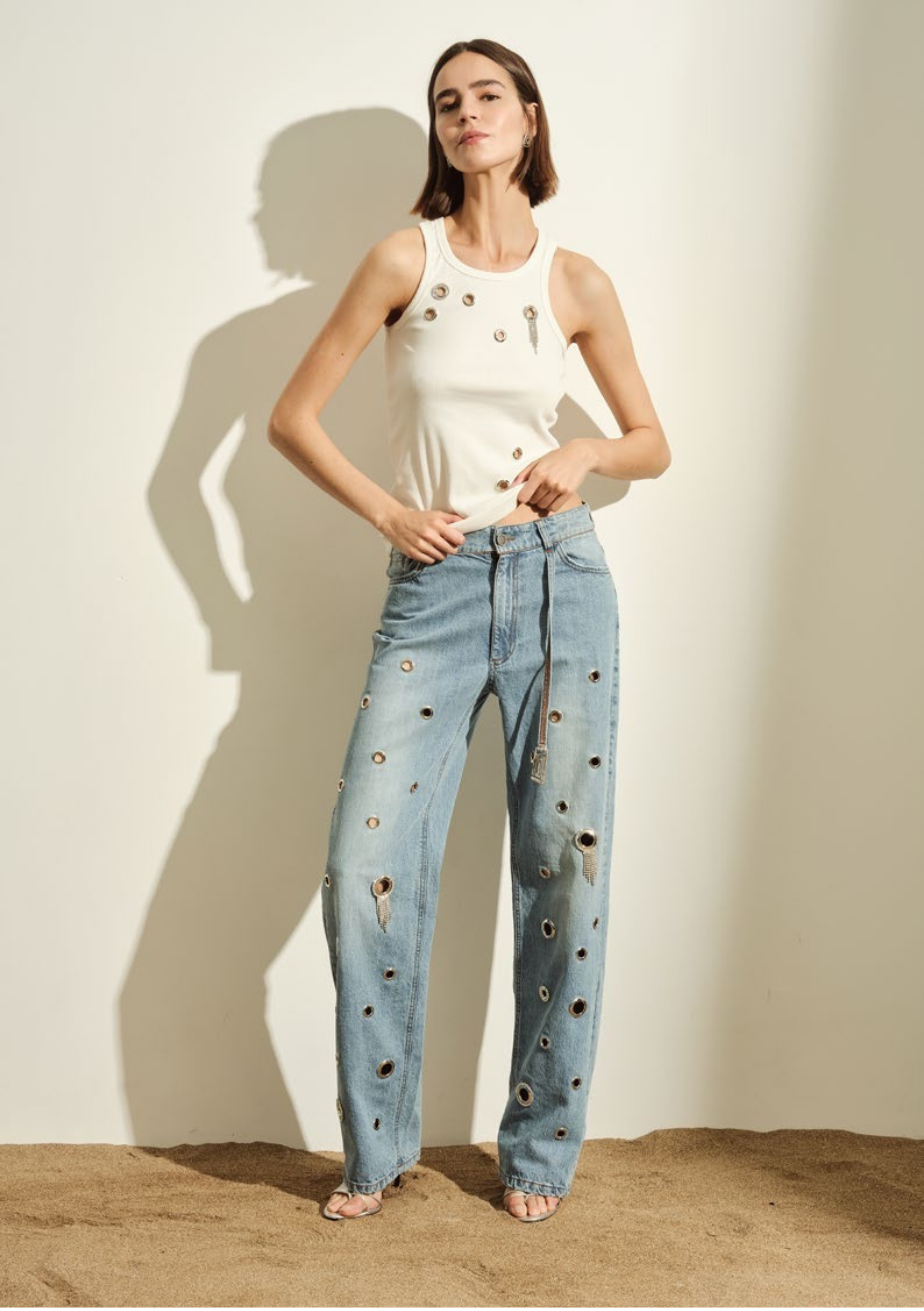 CANOTTA DONNA IN COTONE CON BORCHIE BIANCO JIJIL CN017 BIANCO JIJIL