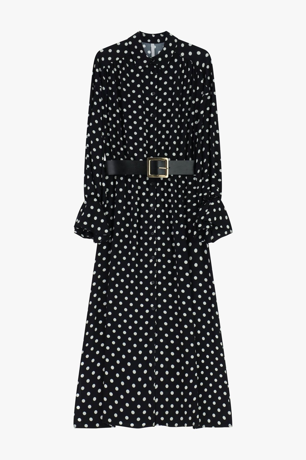 Abito donna  midi a pois con cintura e maniche volant imperial AFTAKJE NERO/PANNA IMPERIAL 