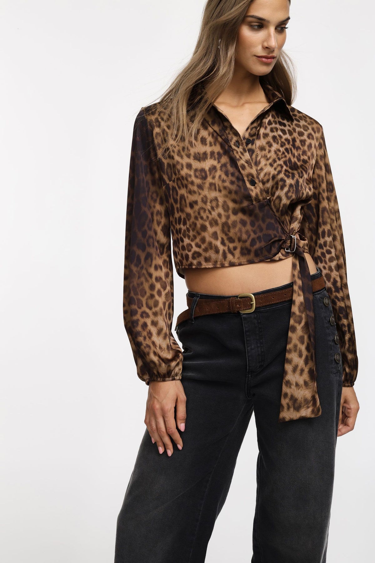 CAMICIA DONNA CROP CON NODO LATERALE MACULATO PLEASE C1FADKS000 MACULATO PLEASE 