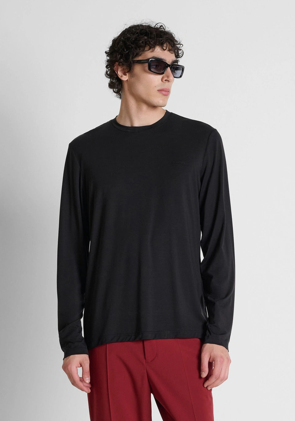 t-shirt uomo slim fit in lyocell manica lunga nero antony morato MMKL00336 NERO ANTONY MORATO 