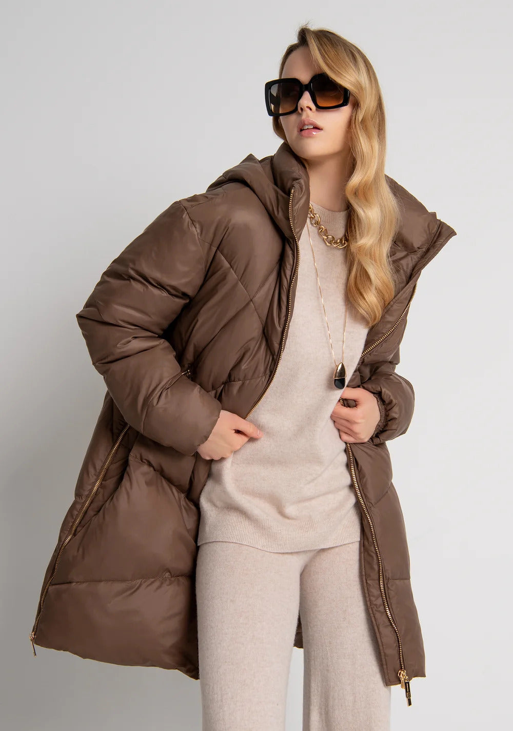 PIUMINO DONNA CON CAPPUCCIO MARRONE FRACOMINA FR26WC3017O46401-I49 MARRONE FRACOMINA 