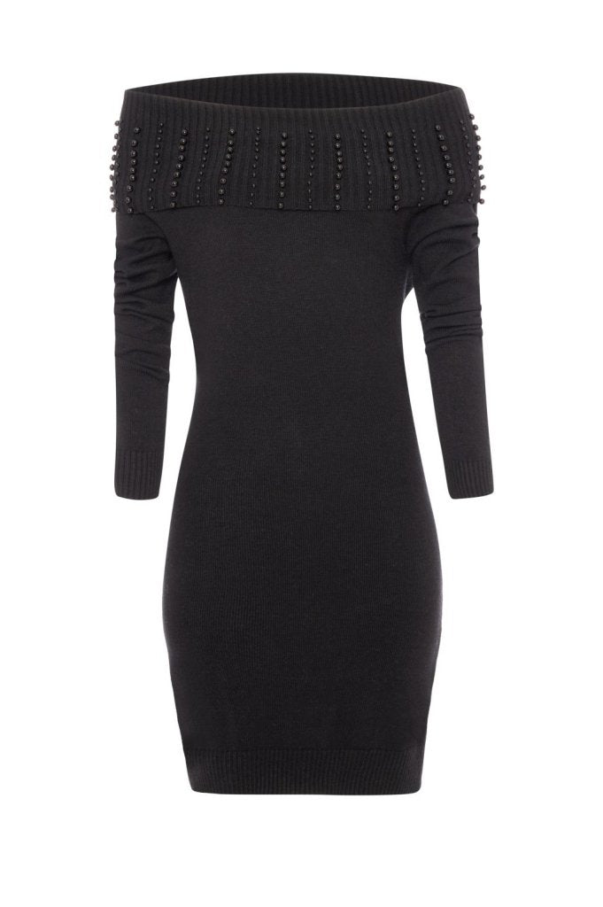 abito DONNA  mini in maglia con scollo a barca e applicazioni NERO FRACOMINA FR26WD5007K506R9 NERO FRACOMINA 