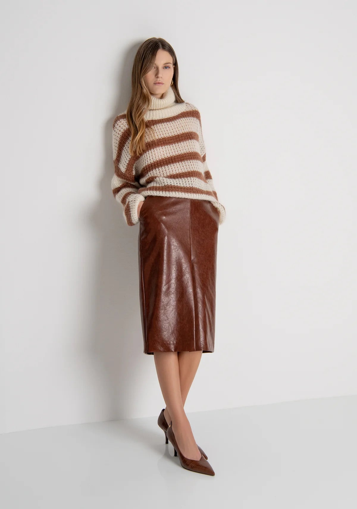 gonna donna ecopelle  longuette  marrone Fracomina FR26WG2005P411L9 CAFFE FRACOMINA 
