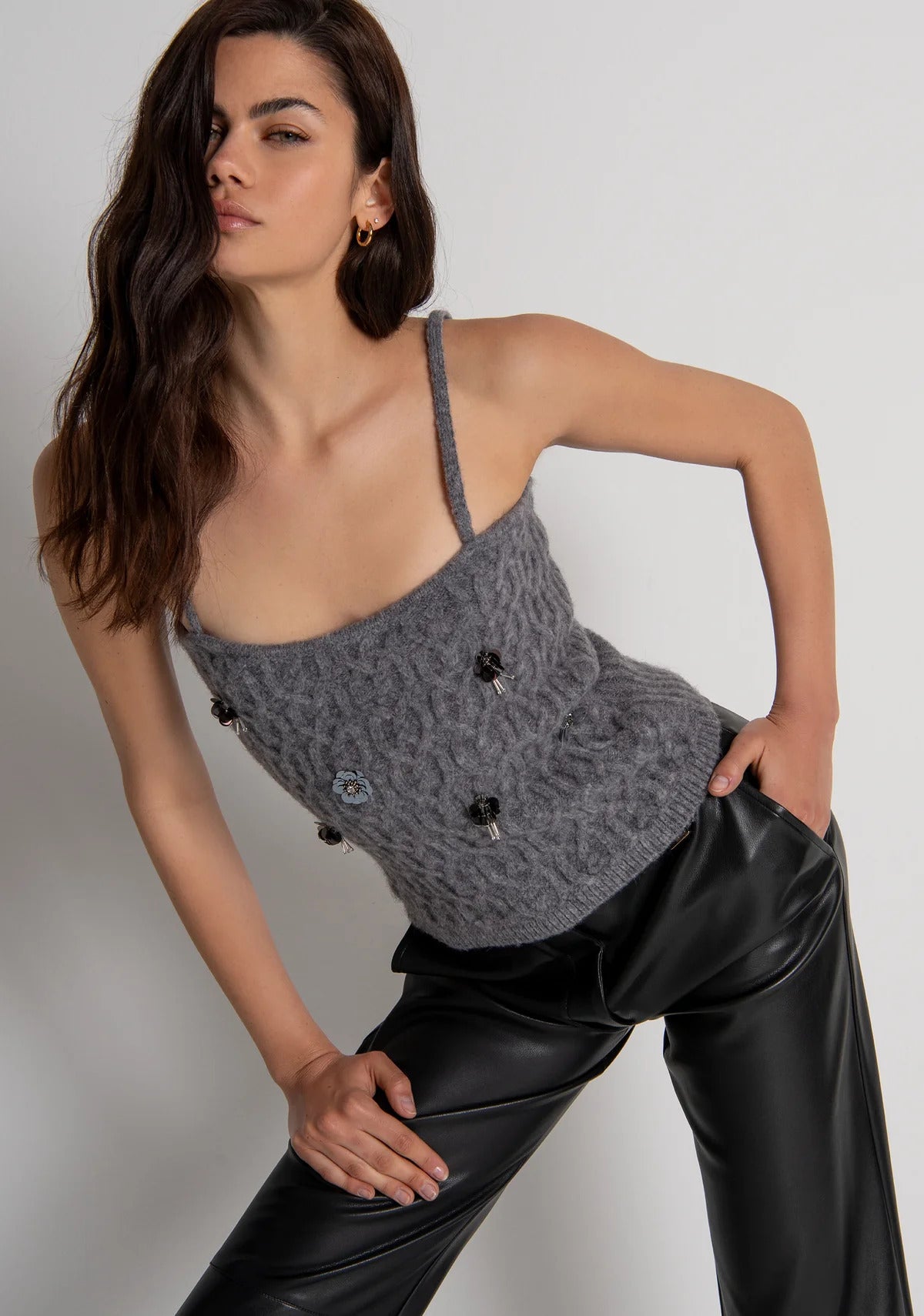 top donna in maglia con applicazioni grigio fracomina FR26WJ5003K46R9 GRIGIO FRACOMINA 