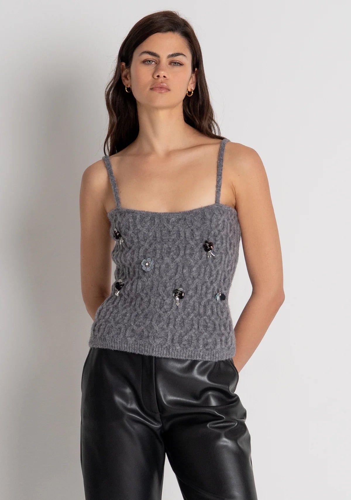 top donna in maglia con applicazioni grigio fracomina FR26WJ5003K46R9 GRIGIO FRACOMINA 
