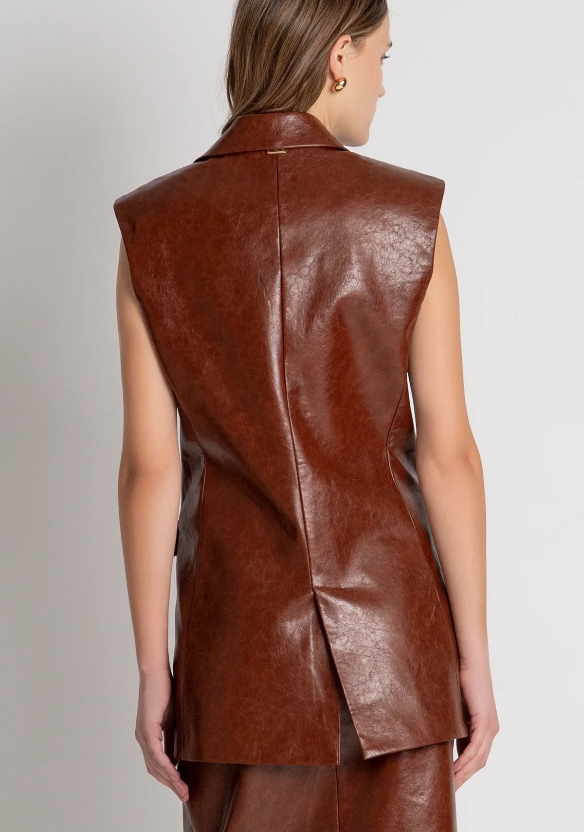 gilet donna in ecopelle lungo monopetto caffè fracomina FR26WJ5009P411L9 CAFFÈ FRACOMINA 