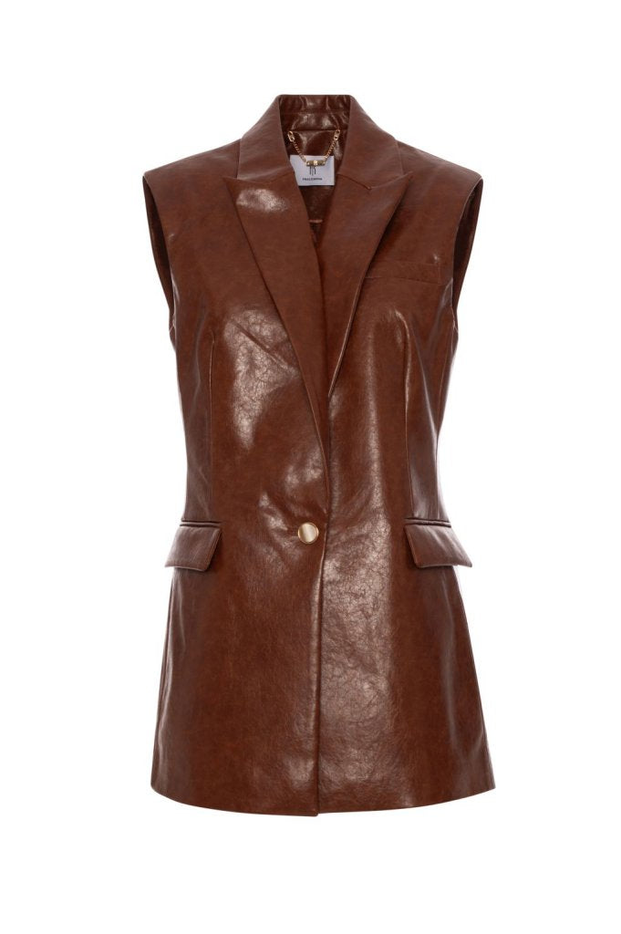 gilet donna in ecopelle lungo monopetto caffè fracomina FR26WJ5009P411L9 CAFFÈ FRACOMINA 