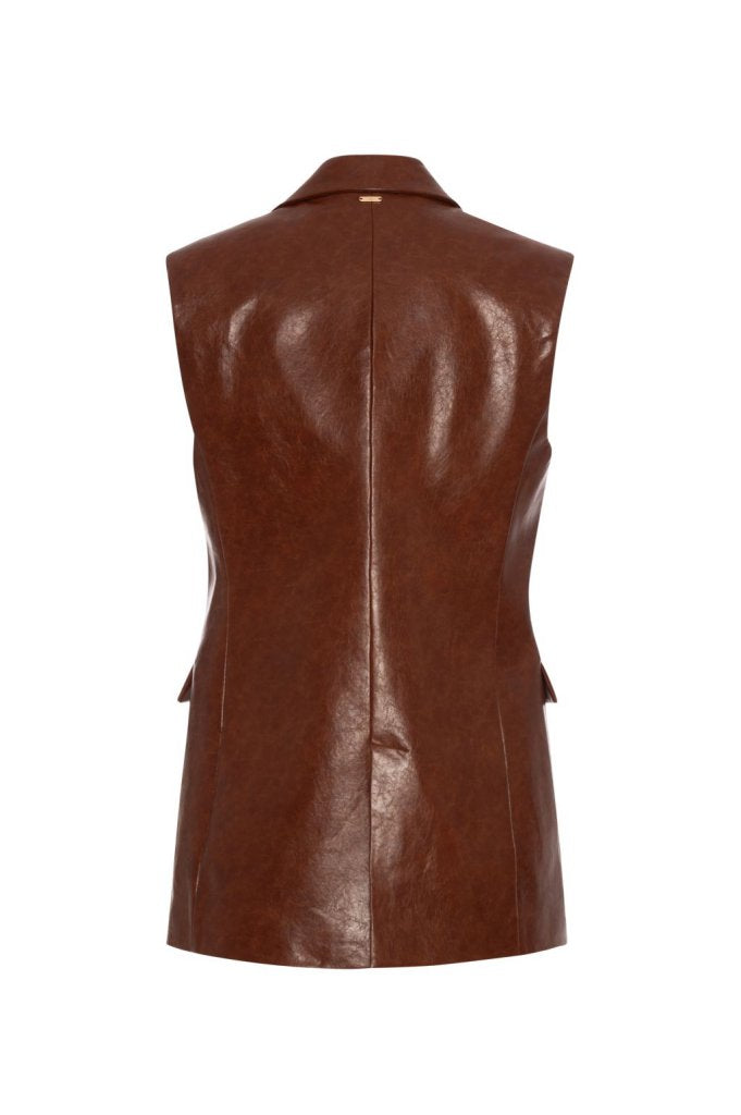 gilet donna in ecopelle lungo monopetto caffè fracomina FR26WJ5009P411L9 CAFFÈ FRACOMINA 