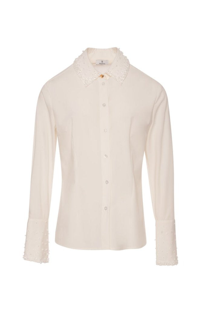 camicia donna slim con applicazioni sul collo bianco Fracomina FR26WT6006W58401 CREAM FRACOMINA 