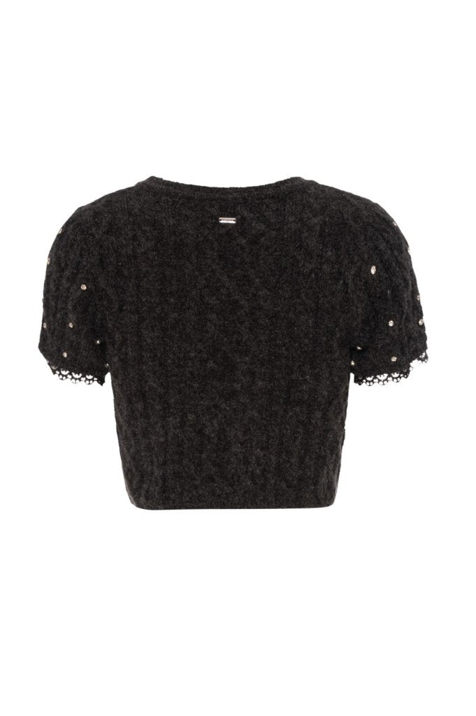 maglia donna  mezza manica cropped con applicazioni grigio fracomina FR26WT7038K457R9 GRIGIO MELANGE FRACOMINA 