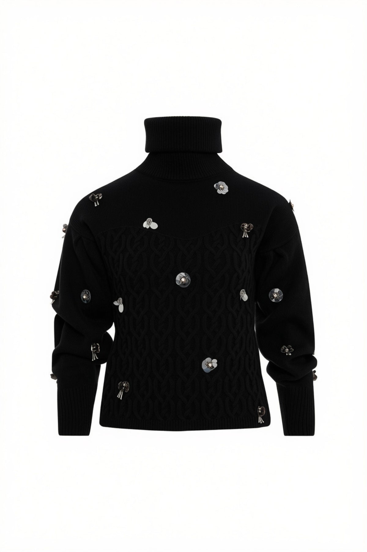 maglia donna collo alto con applicazioni nero Fracomina FR26WT7050K463R0 NERO FRACOMINA 