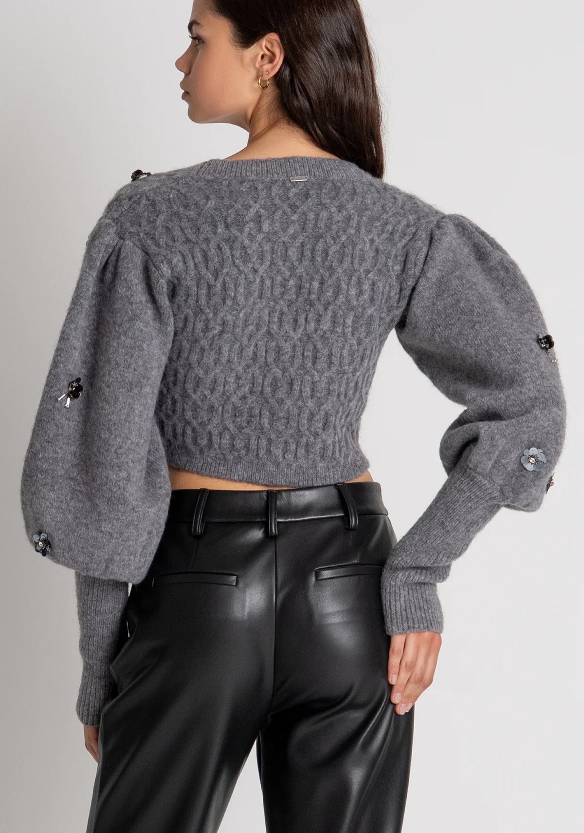cardigan donna cropped con applicazioni grigio fracomina FR26WT8029K463R9 GRIGIO FRACOMINA 