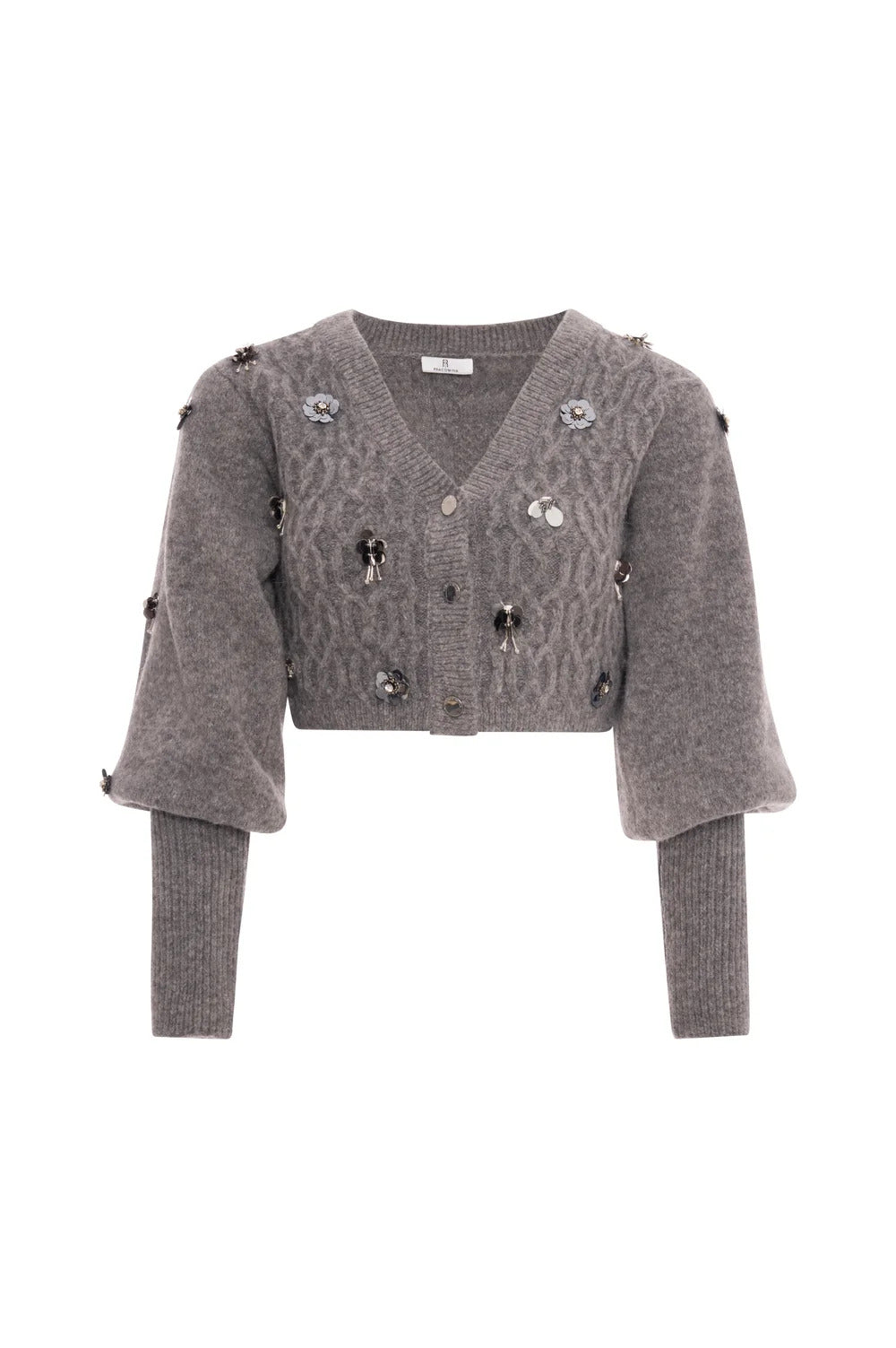 cardigan donna cropped con applicazioni grigio fracomina FR26WT8029K463R9 GRIGIO FRACOMINA 