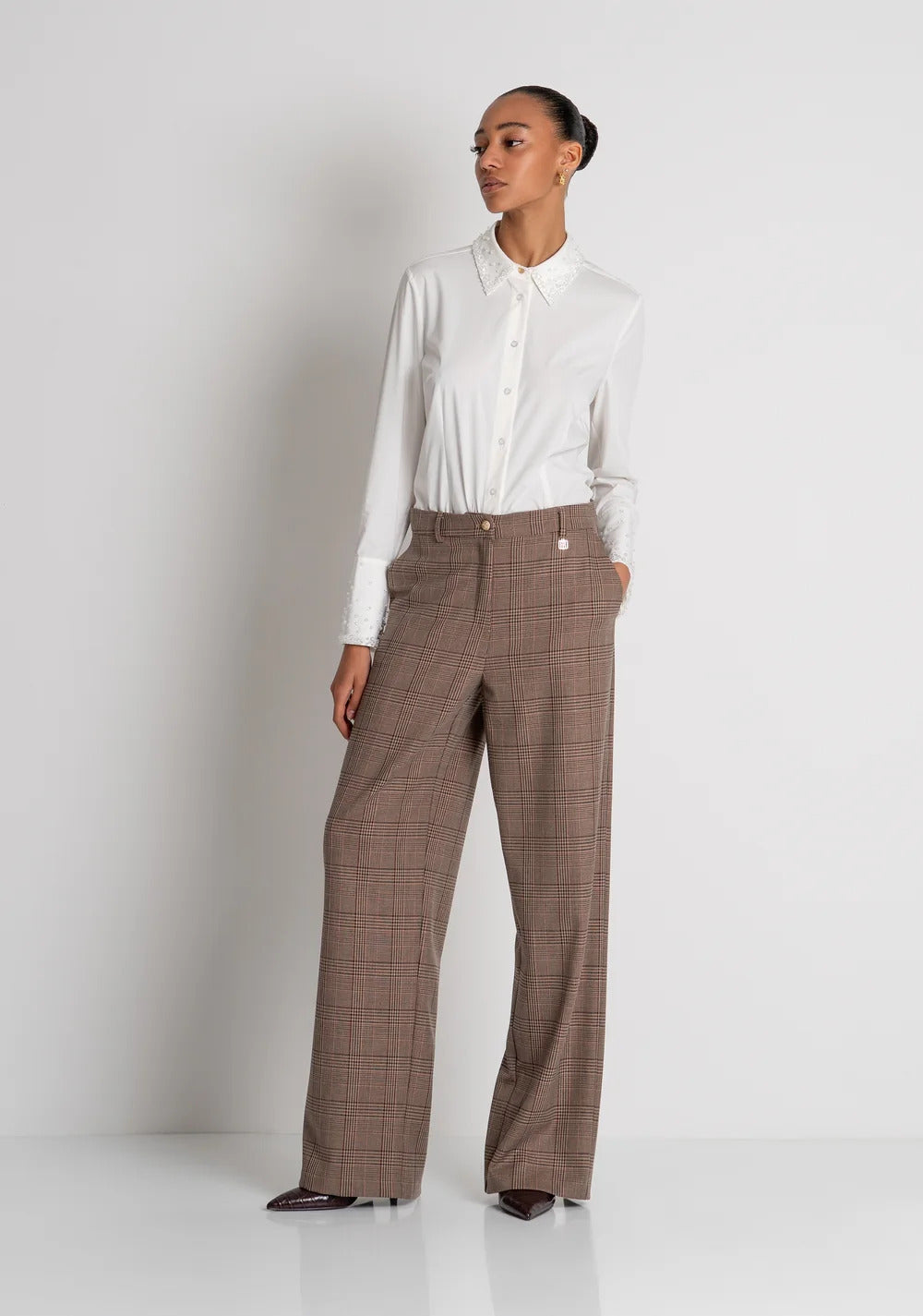 pantalone donna linea dritta con spacchi in principe di galles fracomina FR26WV2005W57595 MULTICOLORE FRACOMINA 