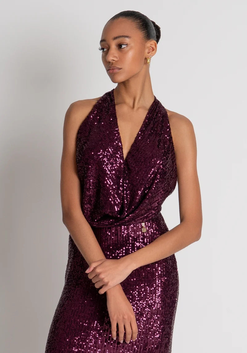 ABITO DONNA LUNGO IN PAILLETTES BORDEAUX FRACOMINA FQ26WD3017W706N6 RED WINE FRACOMINA 