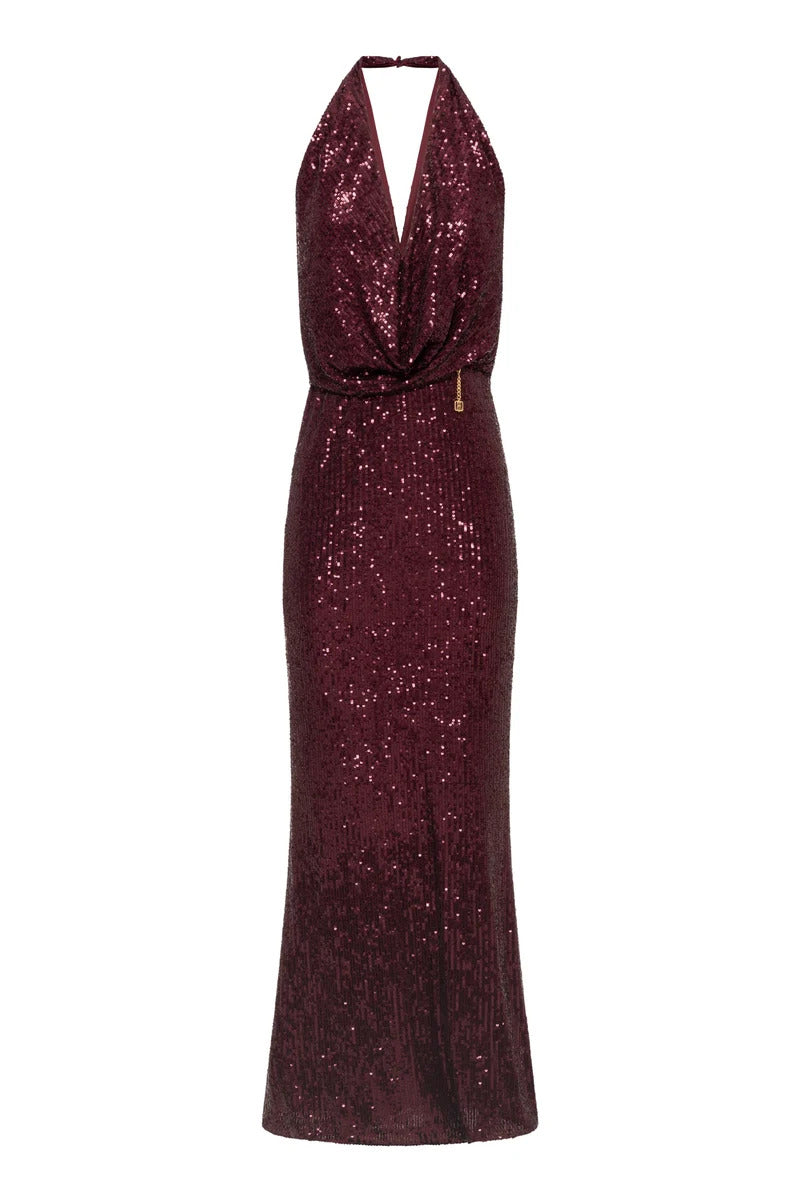 ABITO DONNA LUNGO IN PAILLETTES BORDEAUX FRACOMINA FQ26WD3017W706N6 RED WINE FRACOMINA 