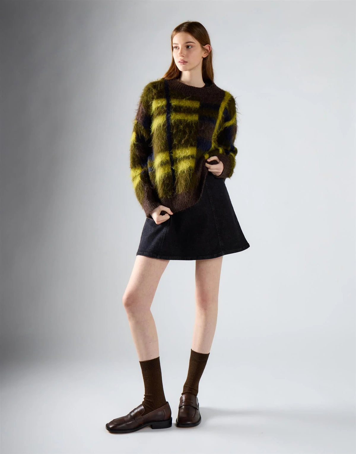 PULLOVER DONNA GIROCOLLO A QUADRI KAKI GLAMOROUS AN5877 KHAKI GLAMOROUS 