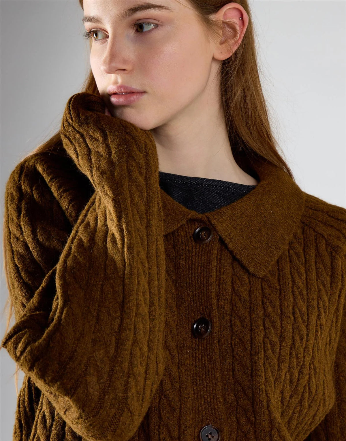 cardigan donna con colletto e bottoni a trecce bruciato glamorous AN5959 BURNT GLAMOROUS 