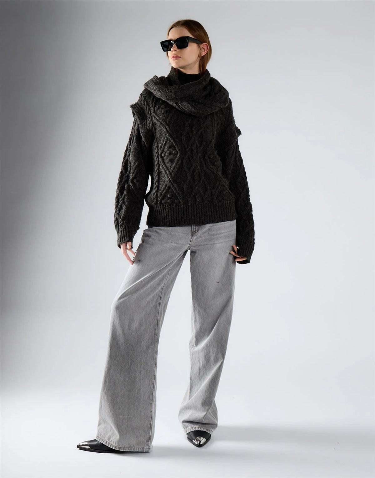 pullover donna con dettaglio sciarpa oversize antracite glamorous AN5965 CHARC GLAMOROUS 