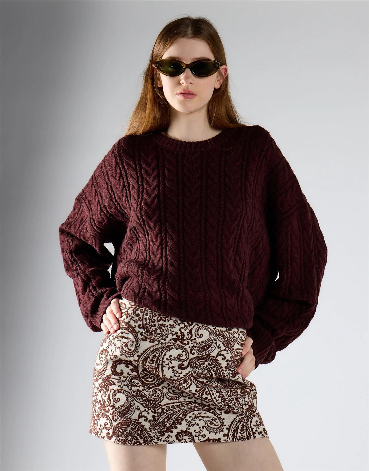 MIIGONNA DONNA A TRAPEZIO FANTASIA PAISLEY BIANCA E MARRONE GLAMOROUS KA7487B WHITE BROWN GLAMOROUS 