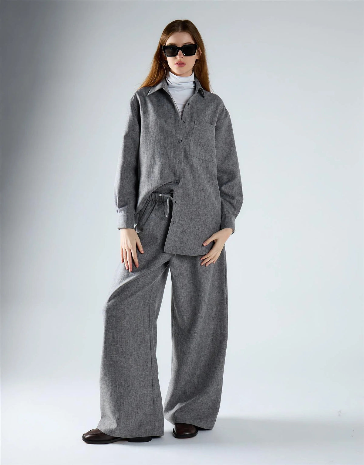 CAMICIA DONNA CON TASCHINO OVERSIZE GRIGIA GLAMOROUS NW0079 MID GREY GLAMOROUS 