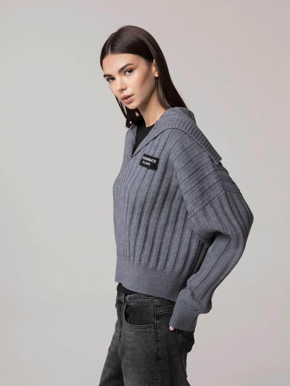 MAGLIA DONNA  A COSTE CON COLLO MARINAIO GRIGIO HINNOMINATE HMABW03188 GRIGIO MELANGE HINNOMINATE 
