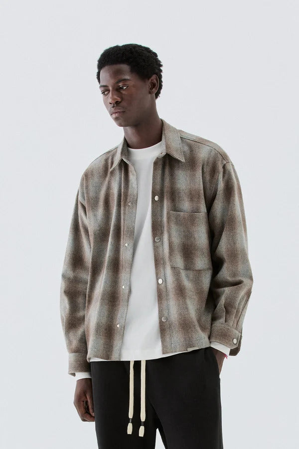 CAMICIA UOMO A QUADRI CON TASCA IN MISTO LANA BEIGE I'M BRIAN CA3836 BEIGE I'M BRIAN 
