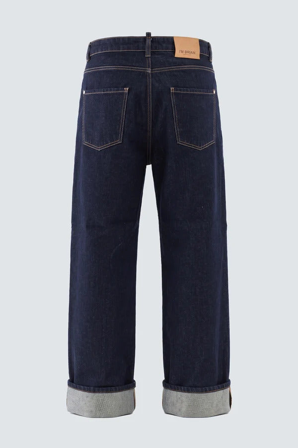 JEANS UOMO BAGGY FONDO AMPIO CON RISVOLTO LAVAGGIO RAW I'M BRIAN JASON R L24/26 DENIM I'M BRIAN 