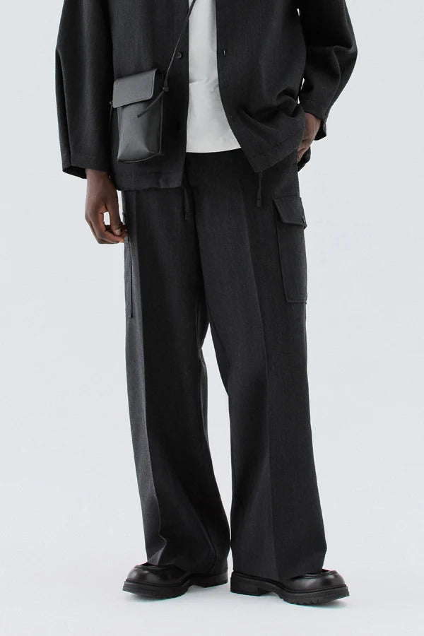 PANTALONE UOMO FONDO MOLTO AMPIO IN MISTO LANA VERGINE CON TASCONE I'M BRIAN PA3900 GRIGIO I'M BRIAN 