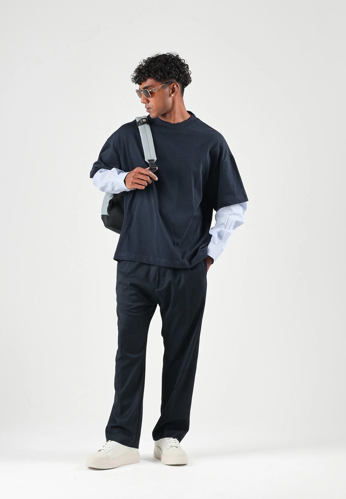 T-SHIRT UOMO OVERSIZE MANICHE LUNGHE  CAMICIA BLU I'M BRIAN TS3936 BLU I'M BRIAN 