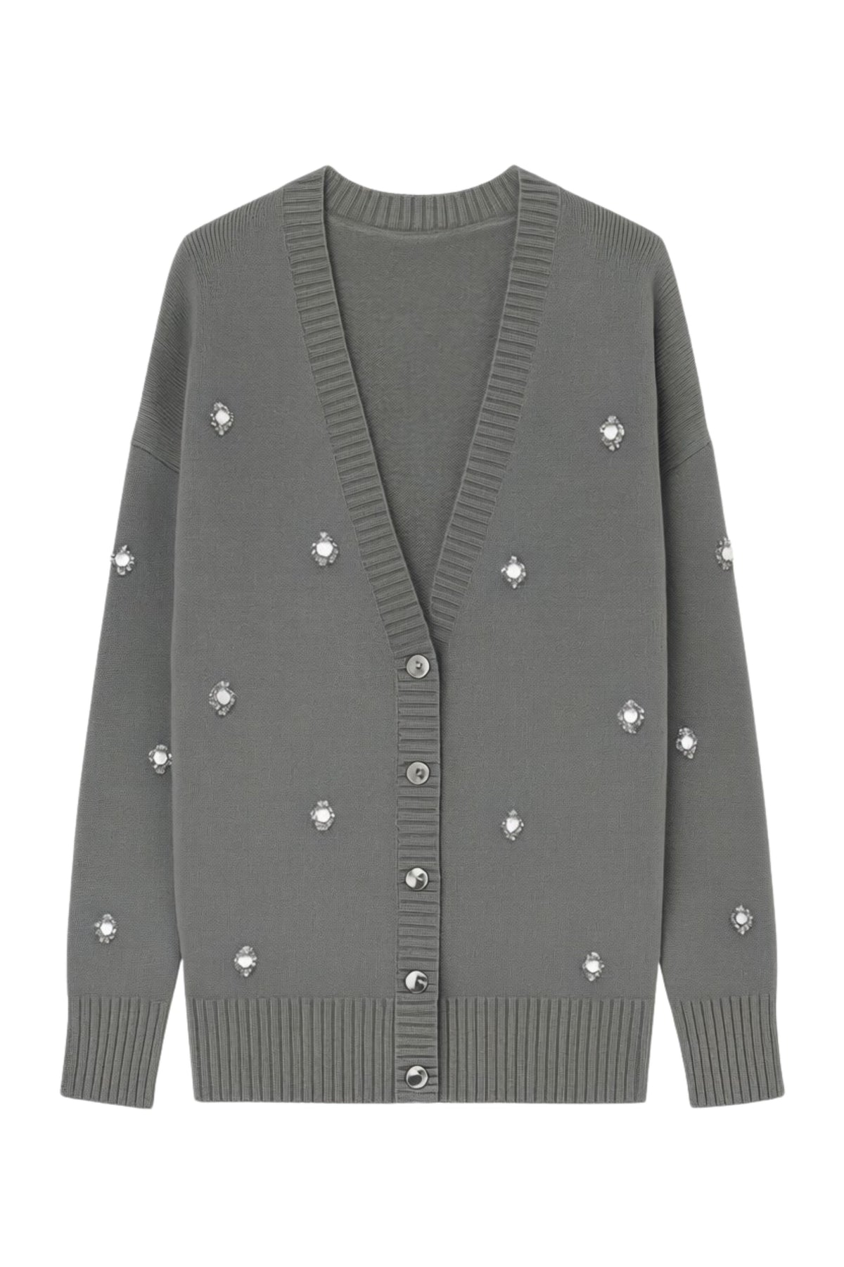 cardigan donna scollo a v con applicazioni grigio jijil JOI26MK014 GRIGIO JIJIL 