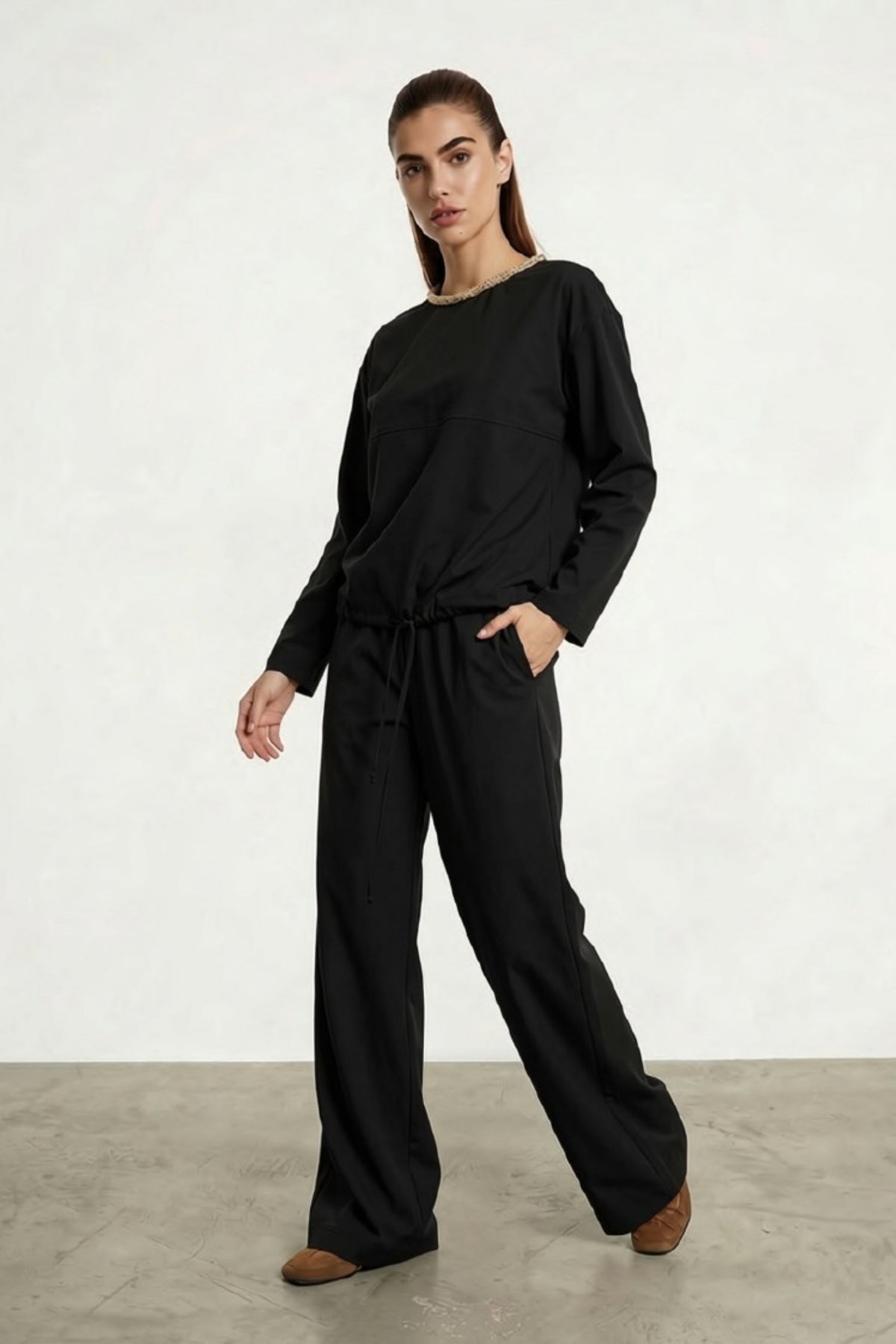 pantalolne donne ampio con elstico in vita nero jijil JPI26PA064 NERO JIJIL 