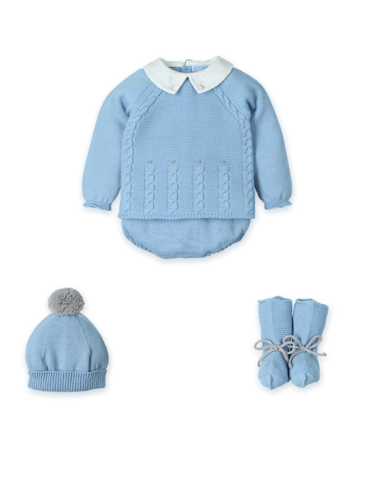 Completo 4 pezzi con trecce, colletto ricamato, scarpine e cappello con pon-pon "POLAR BRID DOTS 0238 POLAR MAC ILUSION KIDS 