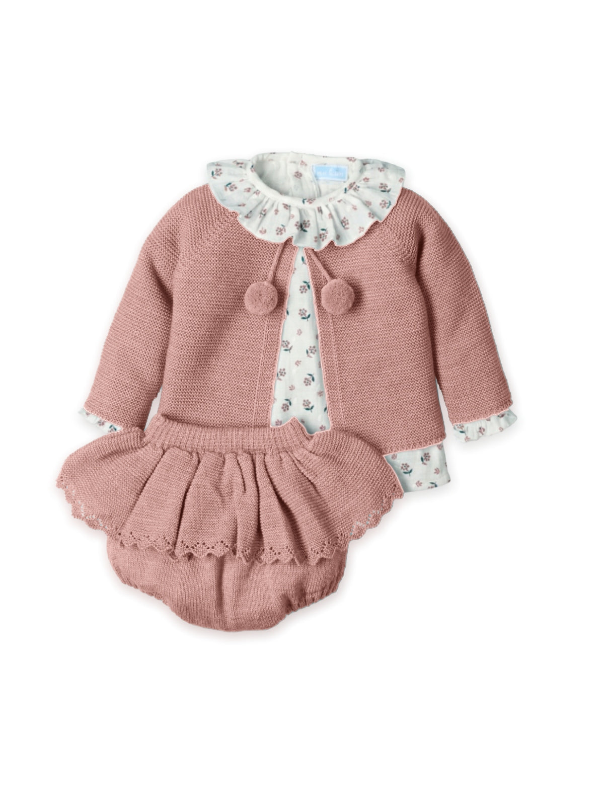 Giacca con pon-pon + Gonna corta + Camicetta in mussola ricamata "KILLA MOSS" 0334 DAKOTA MAC ILUSION KIDS 