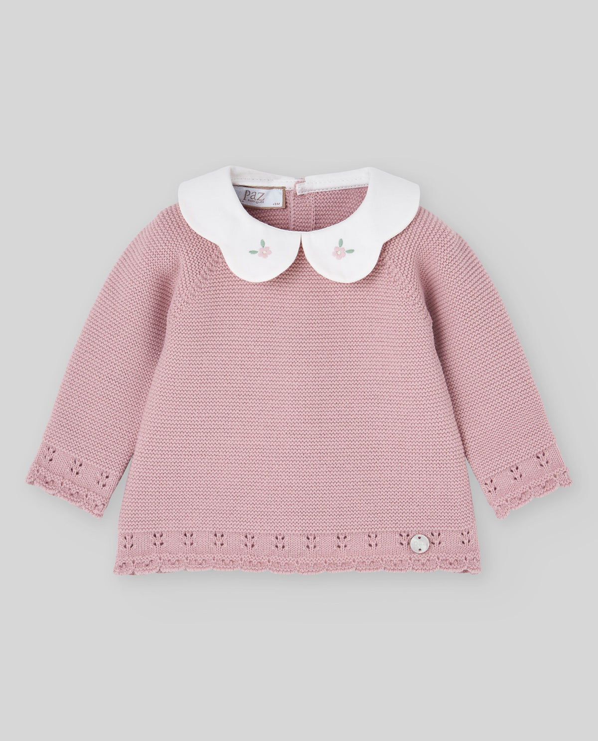 MAGLIA NEONATA IN TRICOT LAVORATA MIST PINK PAZ RODRIGUEZ 003-114149 MIST PINK PAZ RODRIGUEZ 